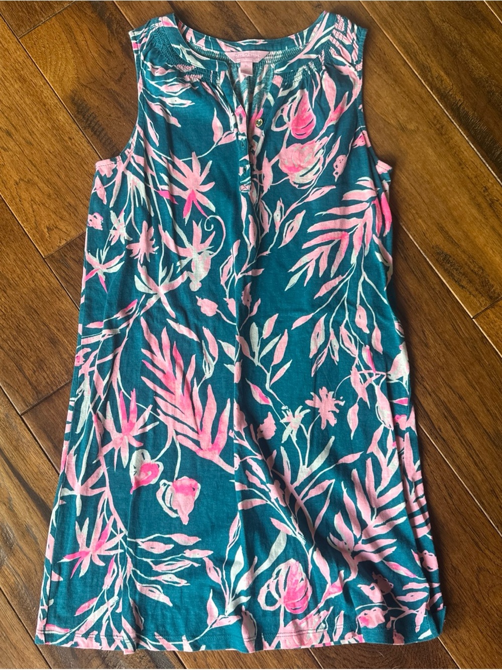 lilly pulitzer Girls Tank Dress Pink Teal Floral XL Tropical Cotton Beach 12-14